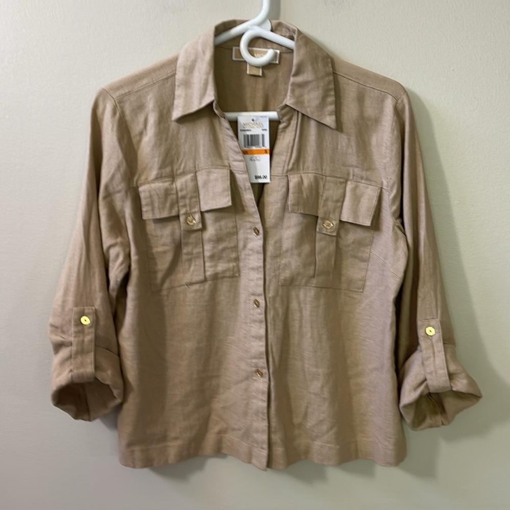 Michael Kors Linen Blend 3/4 Cuff Sleeve Blouse Sz S